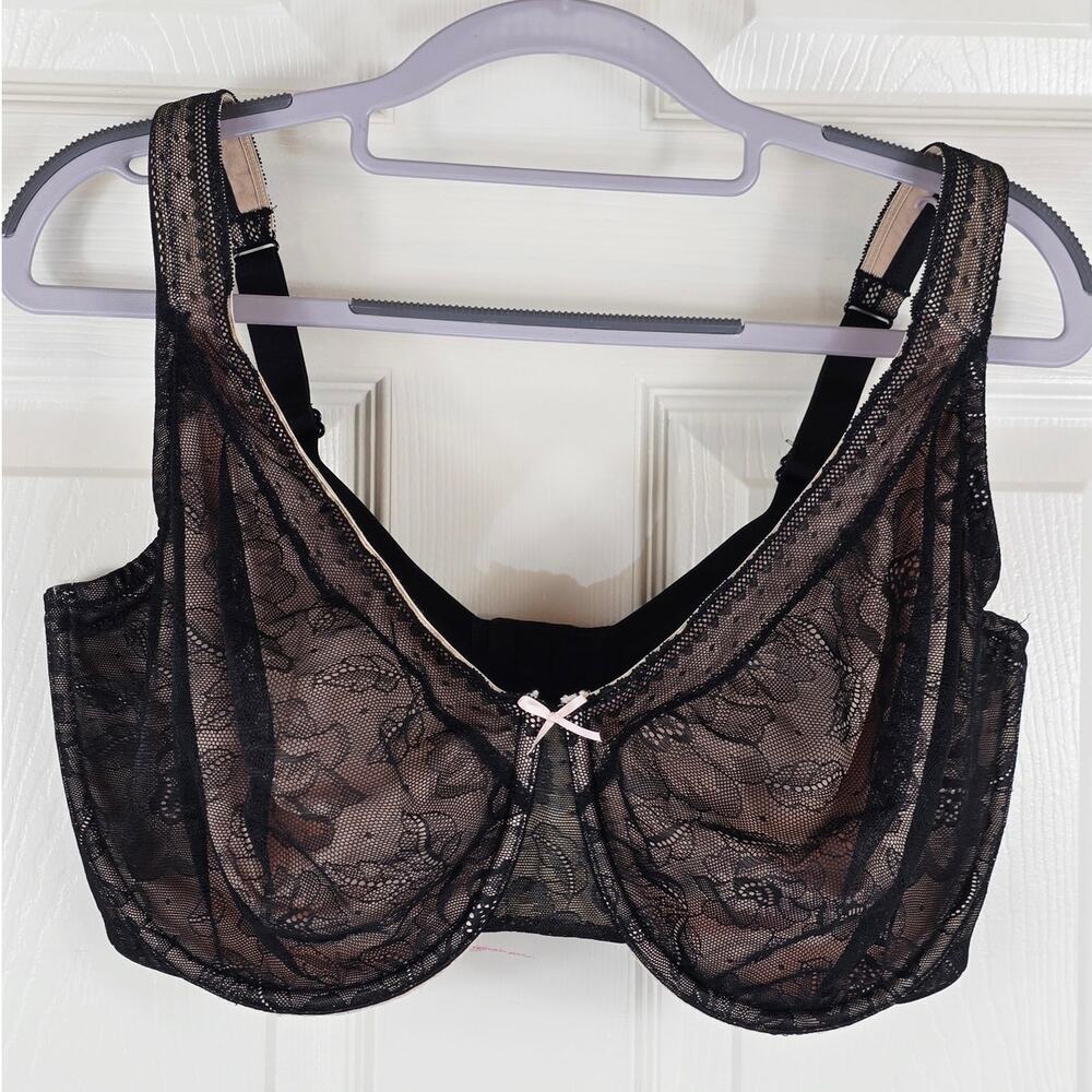 Cacique Black Lace Overlay Modern Lace Underwire Women's Bra 38H